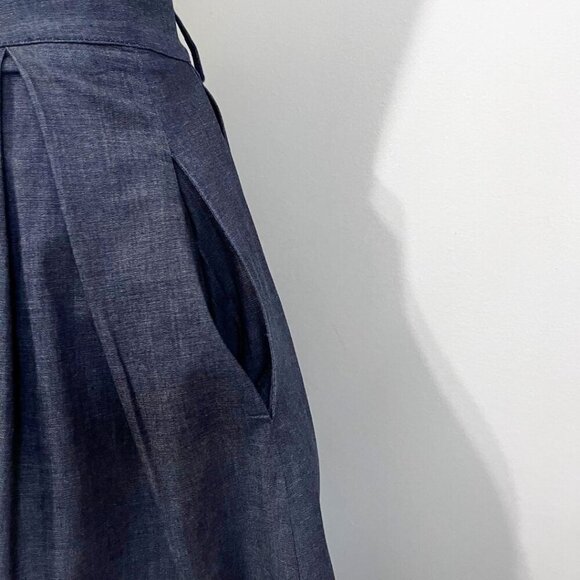 NWT VIA BOVIO DARK WASH DENIM HIGH RISE PLEATED A-LINE MIDI SKIRT - S - Picture 6 of 13